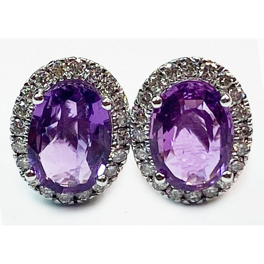 Violet Saphir Halo Diamants Boucles d'oreilles à Tige