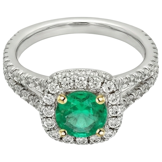 Bague avec Gemme Or Bicolore 14 Carats avec Émeraude Fine – vue de face
