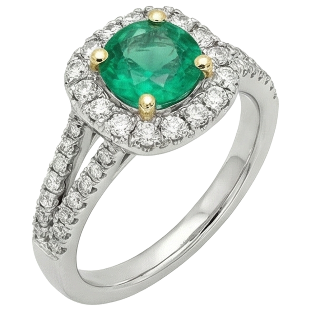 Émeraude Fine Bague avec Gemme 2 carats Or Bicolore 14 Carats – vue de côté