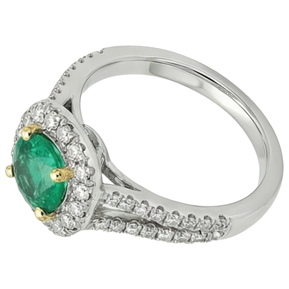 Émeraude Fine Bague avec Gemme 2-carats Or Bicolore 14 Carats – vue d'angle