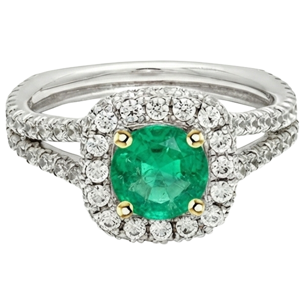 Émeraude Fine Bague avec Gemme 2-carats Or Bicolore 14 Carats – vue de profil