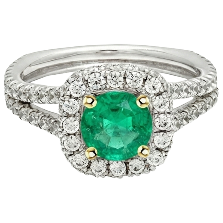 Émeraude Fine Bague avec Gemme 2-carats Or Bicolore 14 Carats – vue de profil