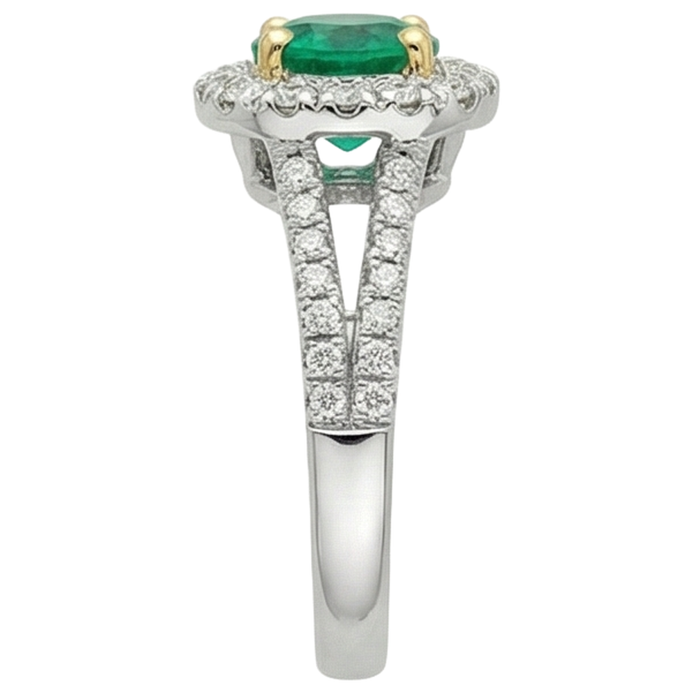 Émeraude Fine Bague avec Gemme 2-carats Or Bicolore 14 Carats – vue de dessus