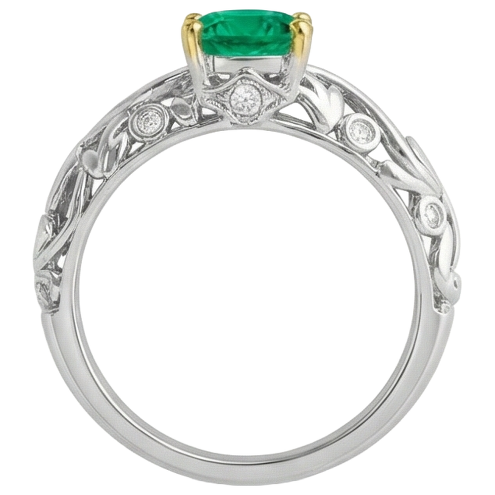 Taille Brillant Émeraude Fine bague en Or Bicolore 14 Carats – vue de dessus