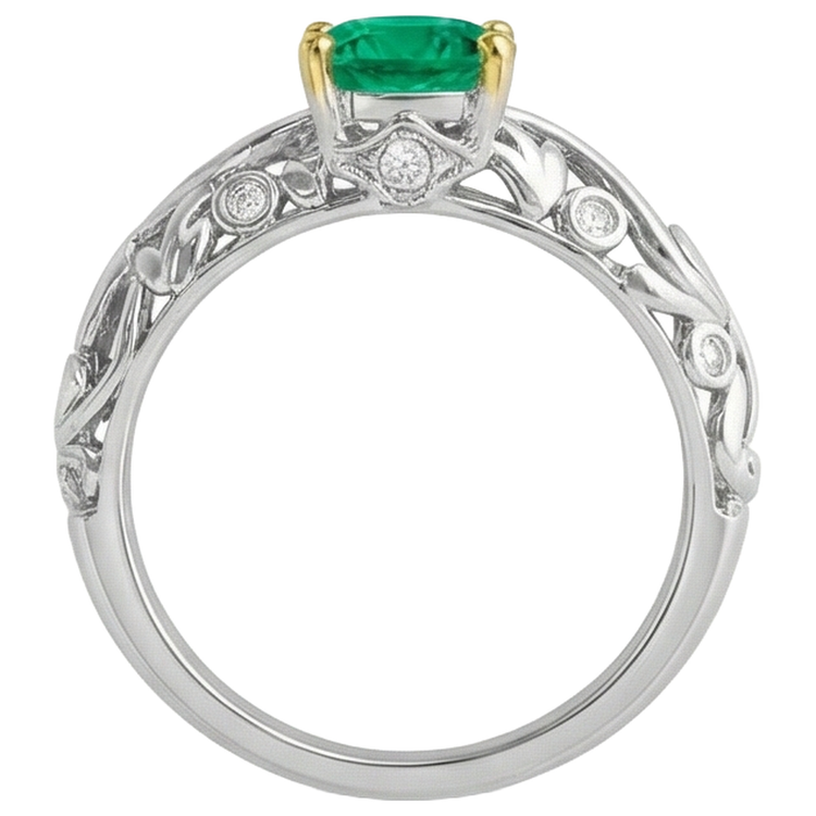 Taille Brillant Émeraude Fine bague en Or Bicolore 14 Carats – vue de dessus