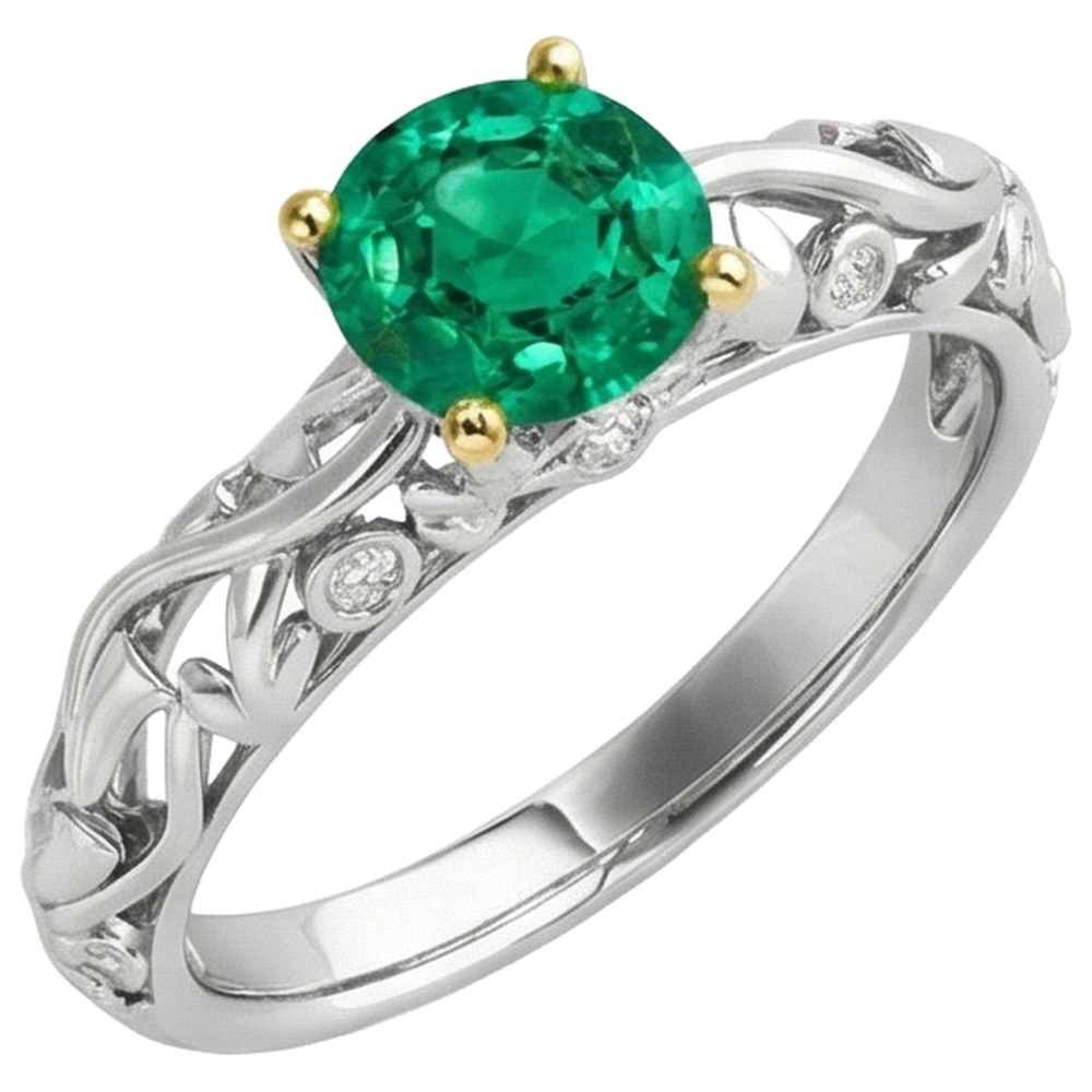 Raffiné Émeraude Fine Bague Pierre de Couleur 2 carats – vue de face
