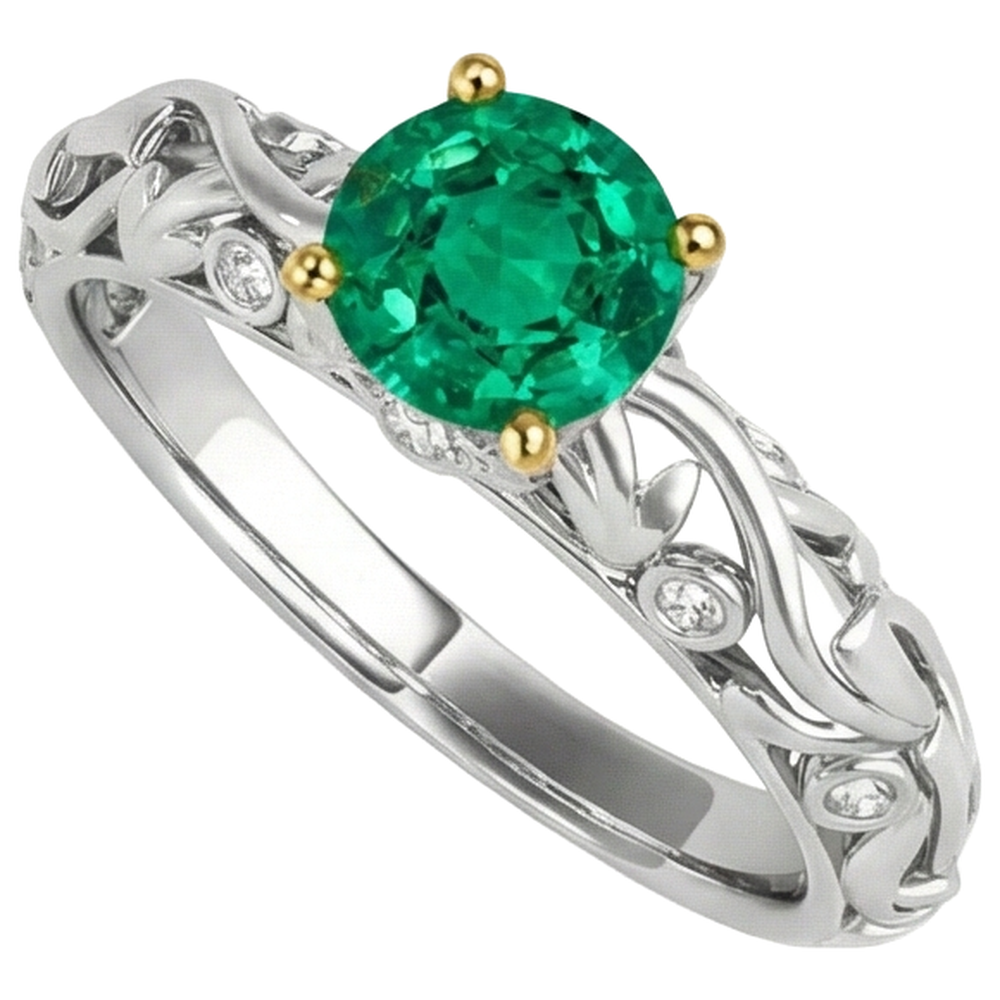 Bague Pierre de Couleur Or Bicolore 14 Carats avec Émeraude Fine – vue de côté