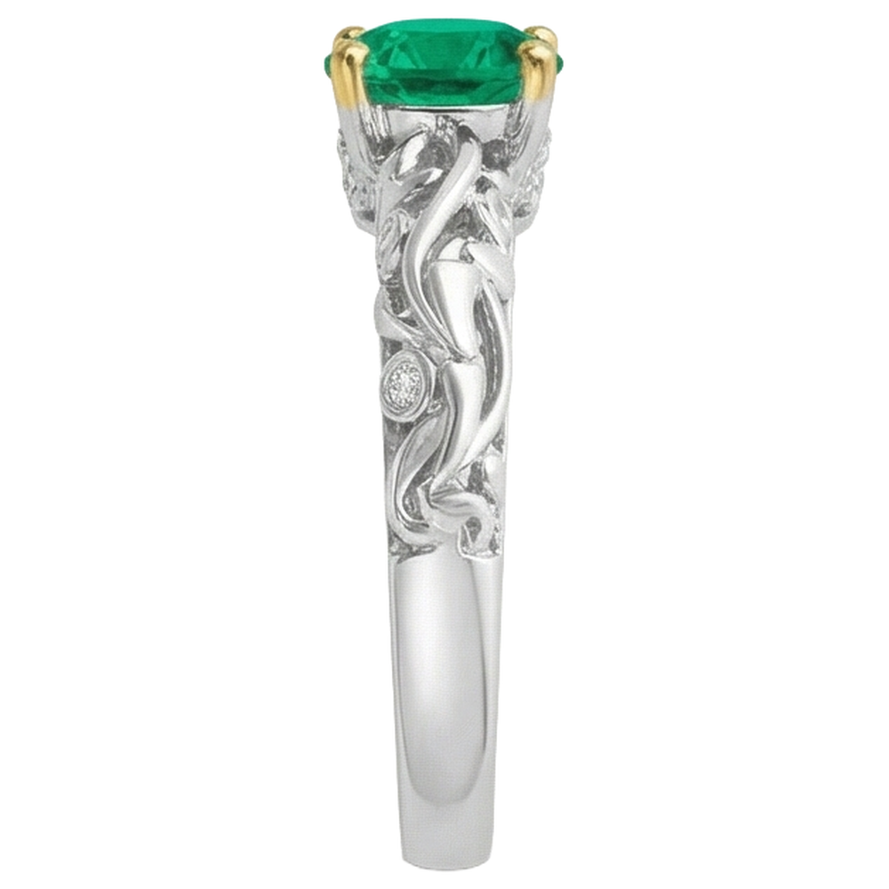 Émeraude Fine Taille Brillant Bague Pierre de Couleur en Or Bicolore 14 Carats – vue de profil