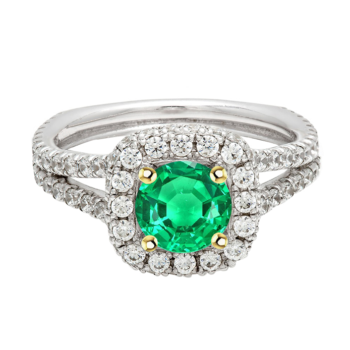 Taille Brillant Émeraude Fine bague en Or Bicolore 14 Carats – vue principale