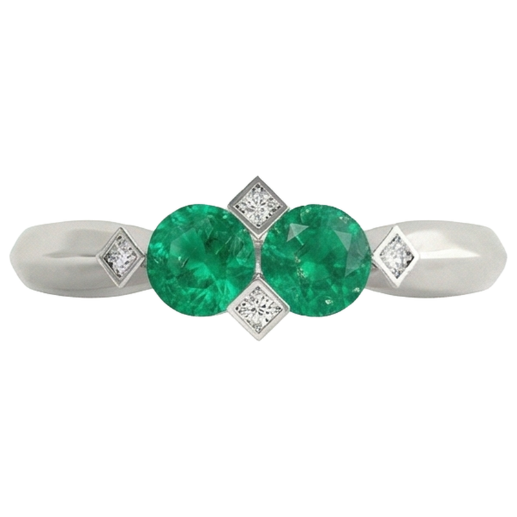 Taille Brillant Émeraude Fine bague en Or Blanc 14 Carats – vue de face