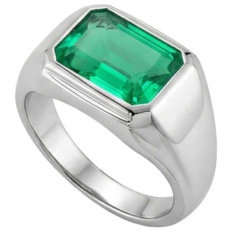 Émeraude Bague Pierre Précieuse 3 carats Or Blanc 14 Carats – vue de face