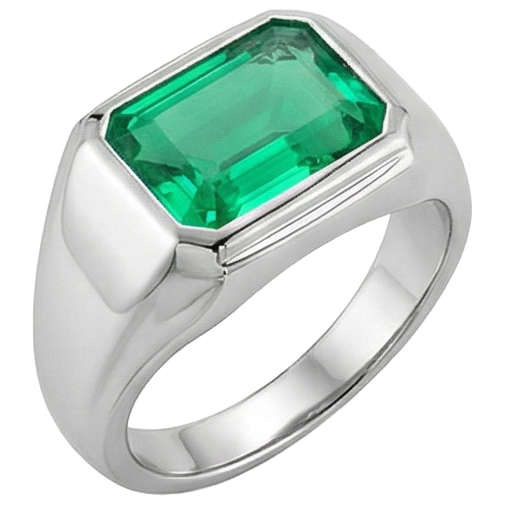 Taille Émeraude Émeraude bague en Or Blanc 14 Carats – vue de côté