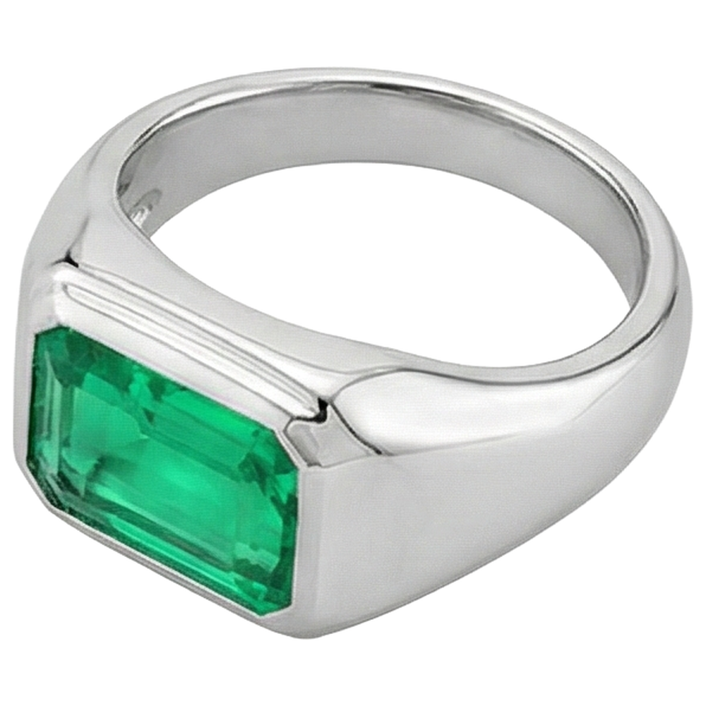 Taille Émeraude Émeraude bague en Or Blanc 14 Carats – vue d'angle