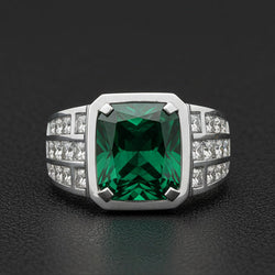 Émeraude Colombienne Taille Radiant Bague pour Homme 11,00