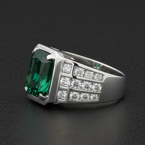 Radiant Émeraude Colombienne bague en 10K White Gold – vue de face