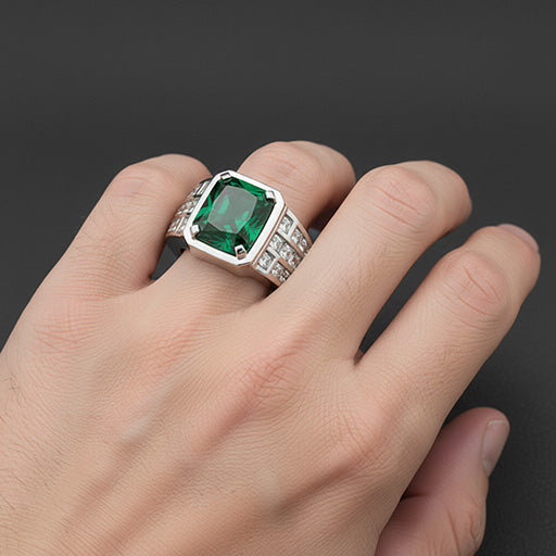 Brillant Émeraude Colombienne Bague pour Homme 11,00 carats – vue d'angle