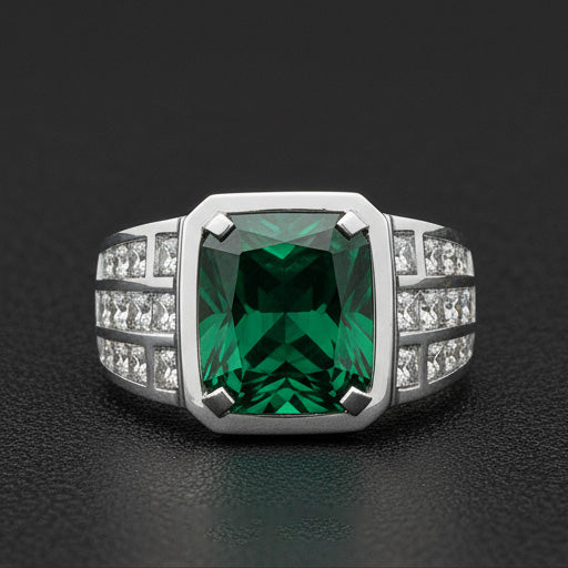 Radiant Émeraude Colombienne bague en 10K White Gold – vue principale