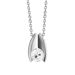 Diamant Serti Clos Collier Pendentif 1 carats en Or Blanc 14