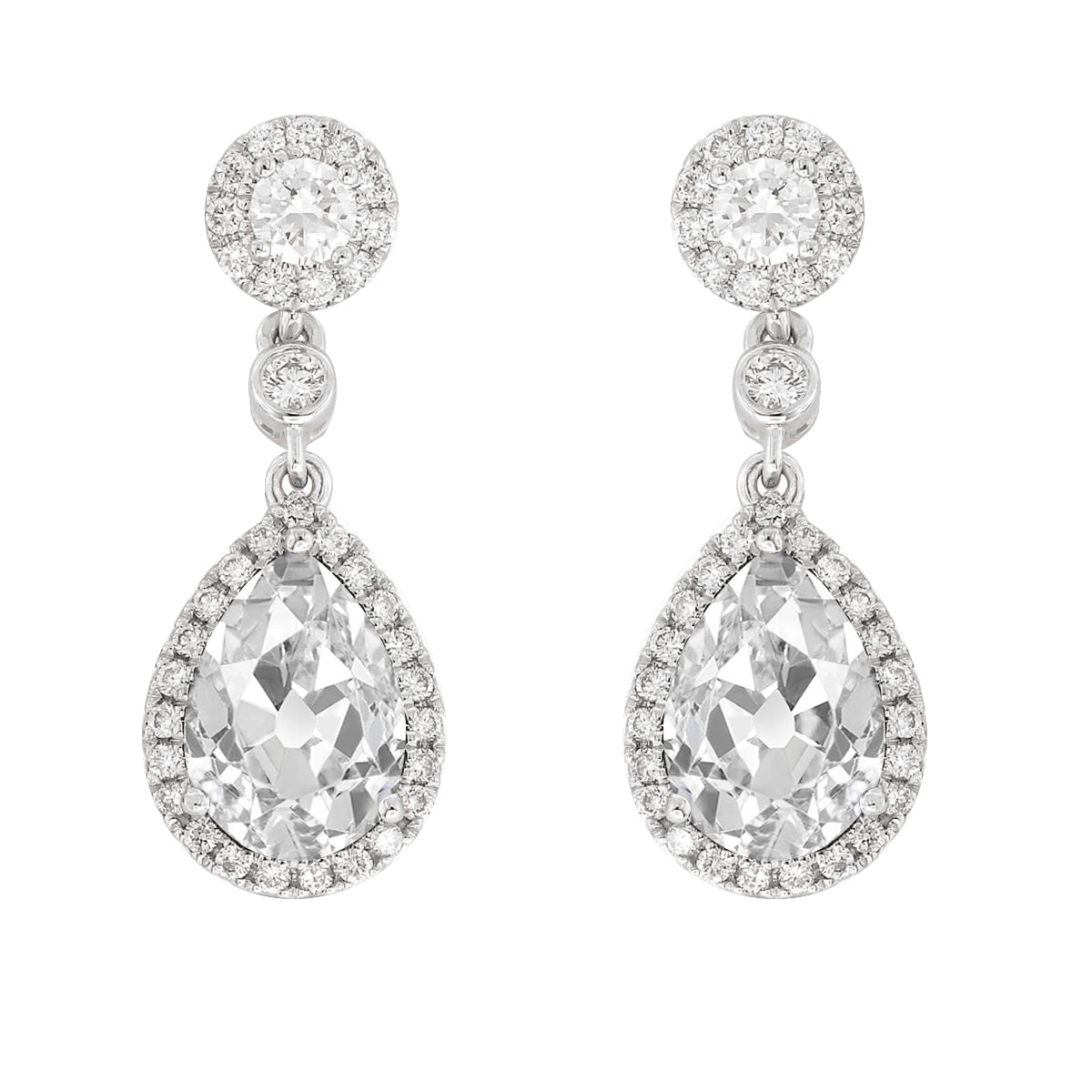Diamant Fin Coussin Antique Puces d'Oreilles en Or 14K Blanc – vue principale
