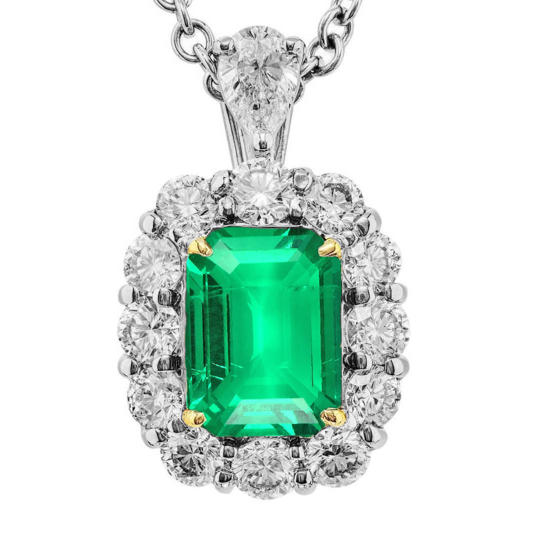 Émeraude Collier Pendentif Pierre 6-carats Or Deux Tons 14 Carats – vue principale