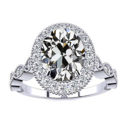 Diamant Bague Halo – Or Blanc 14 Carats 3,50 carats