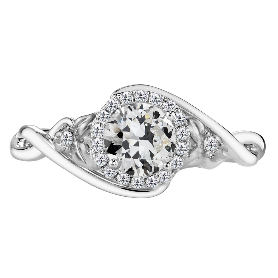 Brillant Coussin Antique Bague de Fiançailles en Or Blanc 14 Carats – vue principale