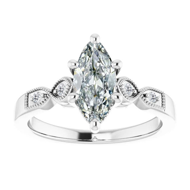 Diamant Solitaire avec Pierres Latérales 1-carats Or Blanc 14 Carats – vue principale