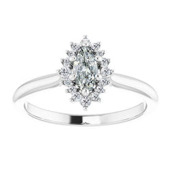 Diamant Fin Bague Halo 1,50 carats – Or Blanc 14 Carats