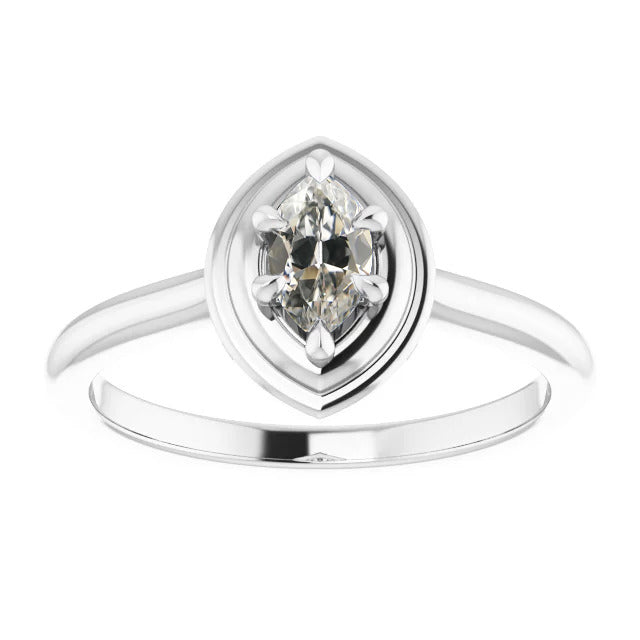 Diamant Taille Marquise Bague Mono-Pierre en Or Blanc 14 Carats – vue principale