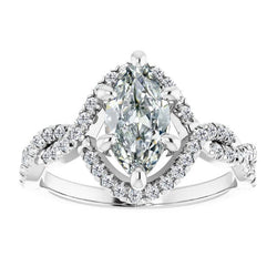 Or 14K Blanc Tige Torsadée Brillant Bague Solitaire avec Accents