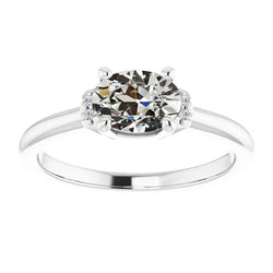 Diamant Fin Coussin Antique Bague Halo – 2 carats en Or 14K Blanc