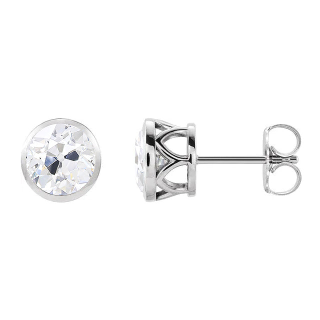 Diamant Coussin Antique Boucles d'Oreilles en Or Blanc 14 Carats – vue principale