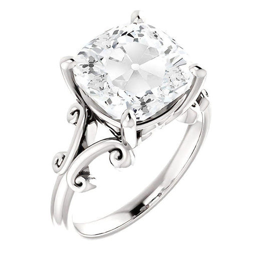 Taille Coussin Diamant bague en Or Blanc 14 Carats – vue de face