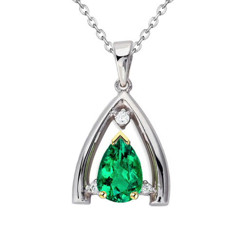 Émeraude Fine Pendentif Pierre Précieuse 1-carats Or 14K Bicolore – vue principale