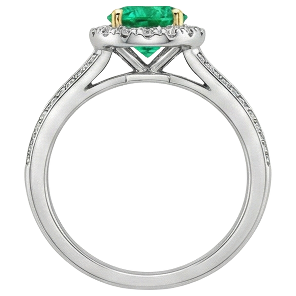 Bague avec Gemme Or Deux Tons 14 Carats avec Émeraude Fine – vue de dessus