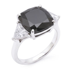 Bague de Fiançailles pour Femme Diamant Noir Véritable Coussin 3,6 Carats Trois Pierres Trilliant Or Blanc 14 Carats