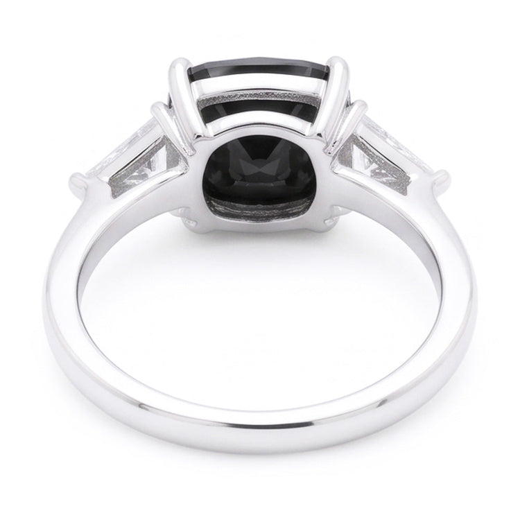 Bague de Fiançailles pour Femme Diamant Noir Véritable Coussin 3,6 Carats Trois Pierres Trilliant Or Blanc 14 Carats