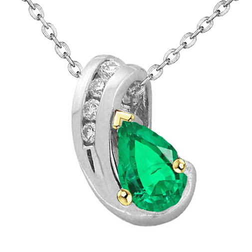 Émeraude Taille Poire Pendentif Pierre Précieuse en Or Bicolore 14 Carats – vue principale