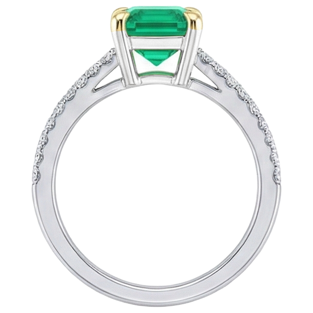 Artisanal Émeraude Fine Bague Pierre Précieuse 2 carats – vue de dessus