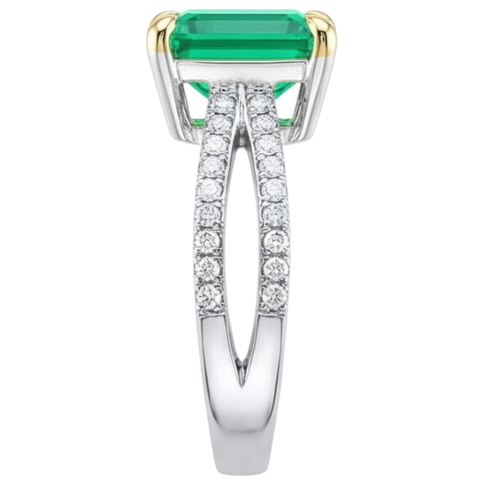 Artisanal Émeraude Fine Bague Pierre Précieuse 2 carats – vue de profil