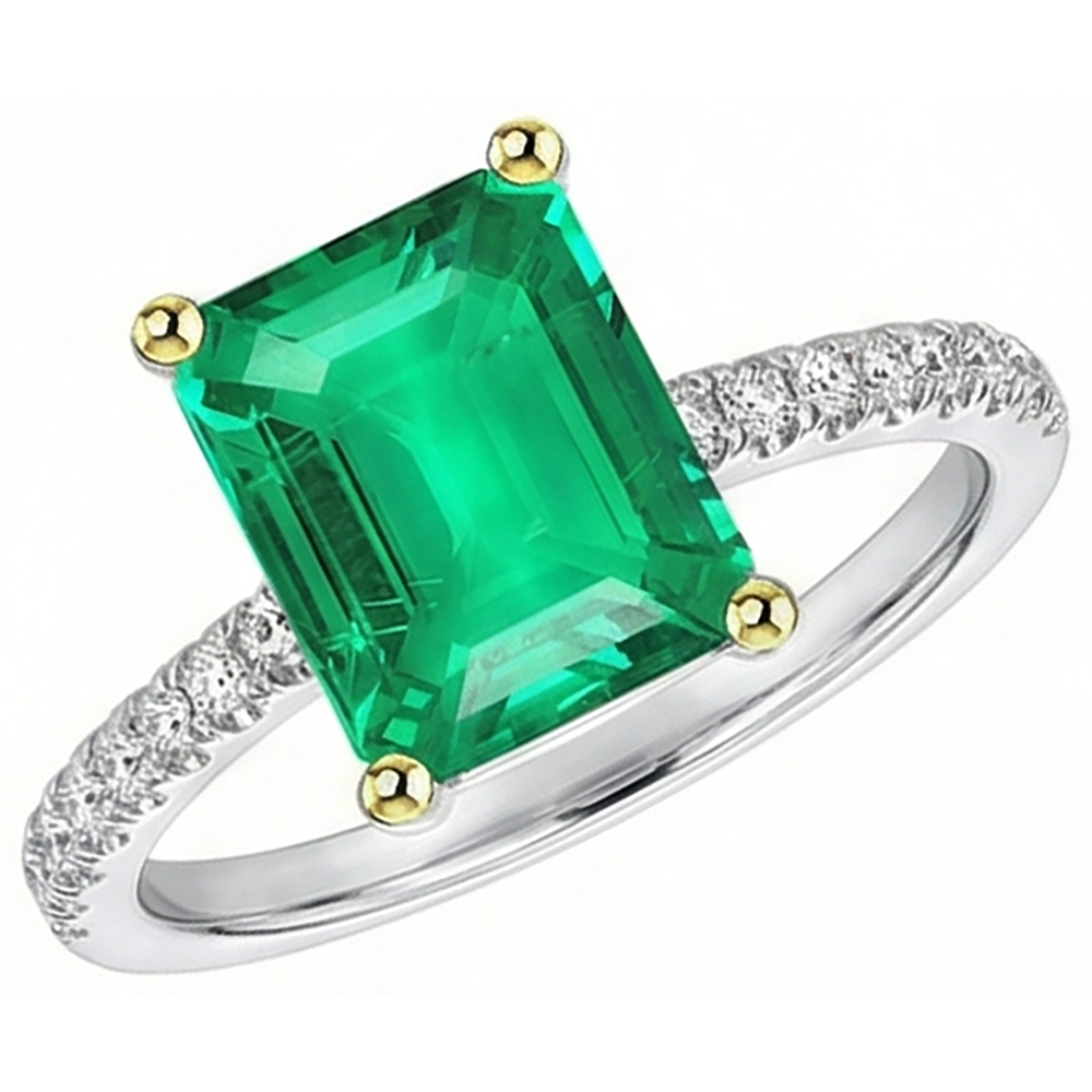 Artisanal Émeraude Bague avec Gemme 2 carats – vue de côté