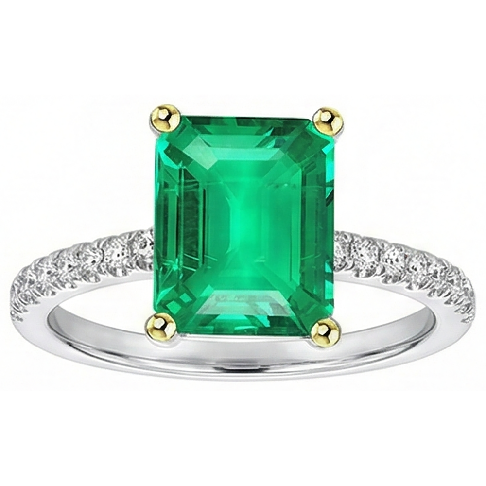 Bague avec Gemme Or 14K Bicolore avec Émeraude – vue de face