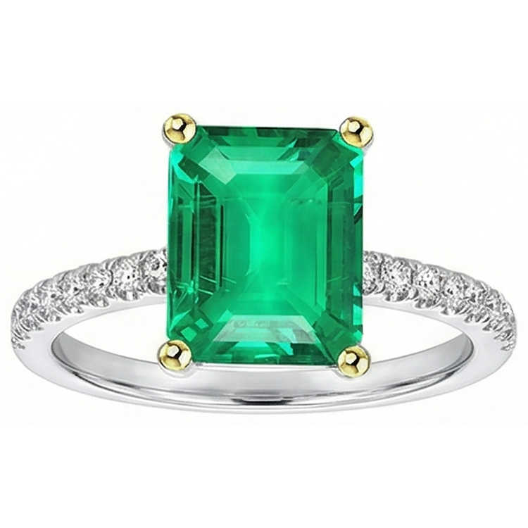Bague avec Gemme Or 14K Bicolore avec Émeraude – vue de face