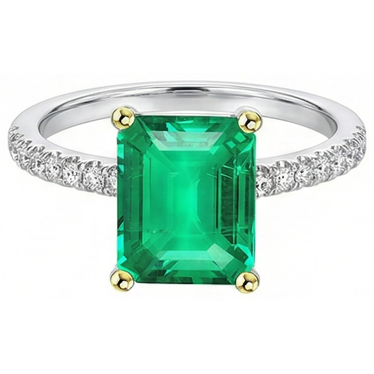 Bague avec Gemme Or 14K Bicolore avec Émeraude – vue d'angle