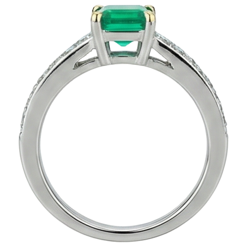 Émeraude Taille Émeraude Bague Pierre de Couleur en Or 14K Bicolore – vue de dessus