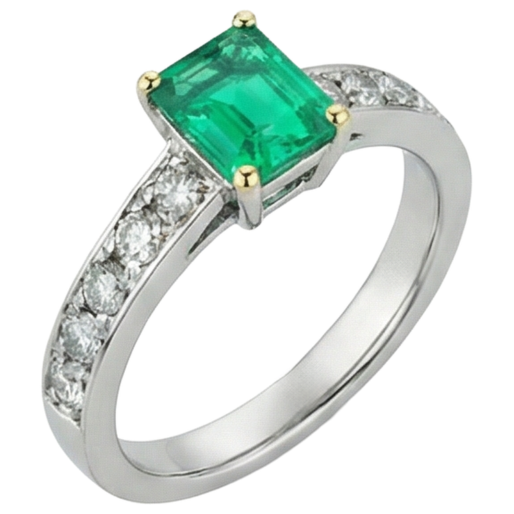 Taille Émeraude Émeraude bague en Or 14K Bicolore – vue de côté