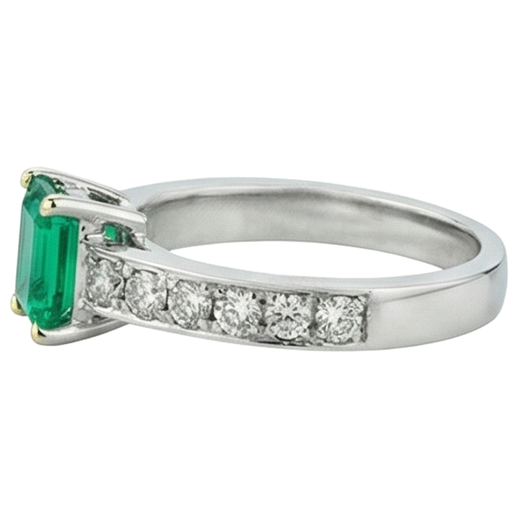 Émeraude Taille Émeraude Bague Pierre de Couleur en Or 14K Bicolore – vue d'angle