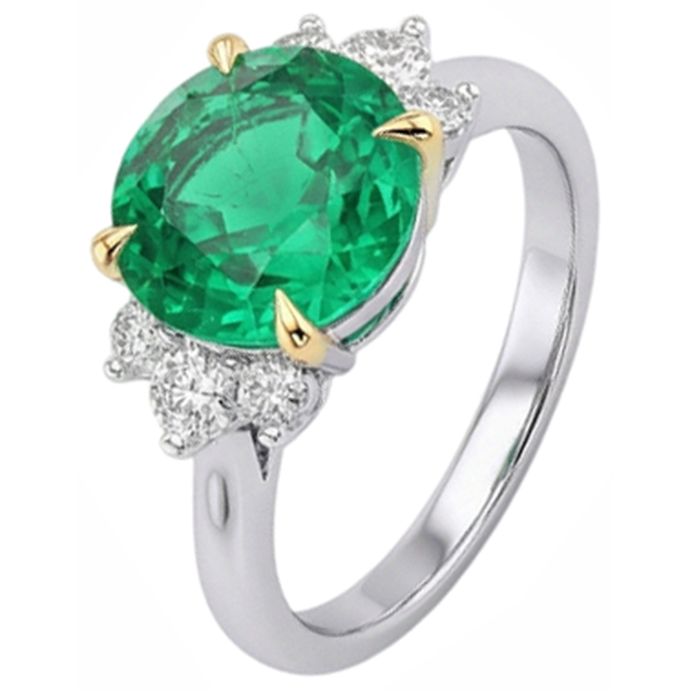 Taille Brillant Émeraude Colombienne bague en Or Deux Tons 14 Carats – vue de côté