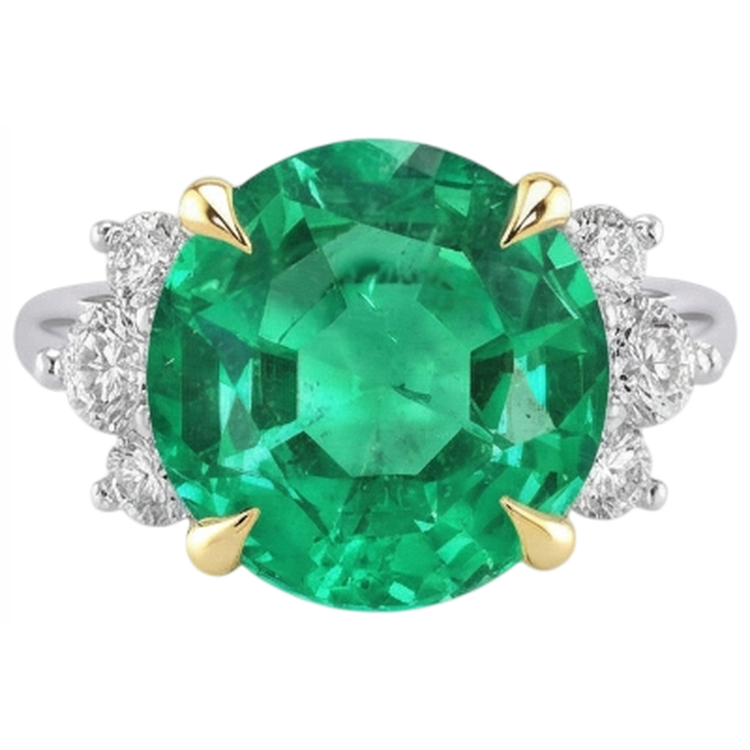 Émeraude Colombienne Bague Pierre Précieuse 4 carats Or Deux Tons 14 Carats – vue de face