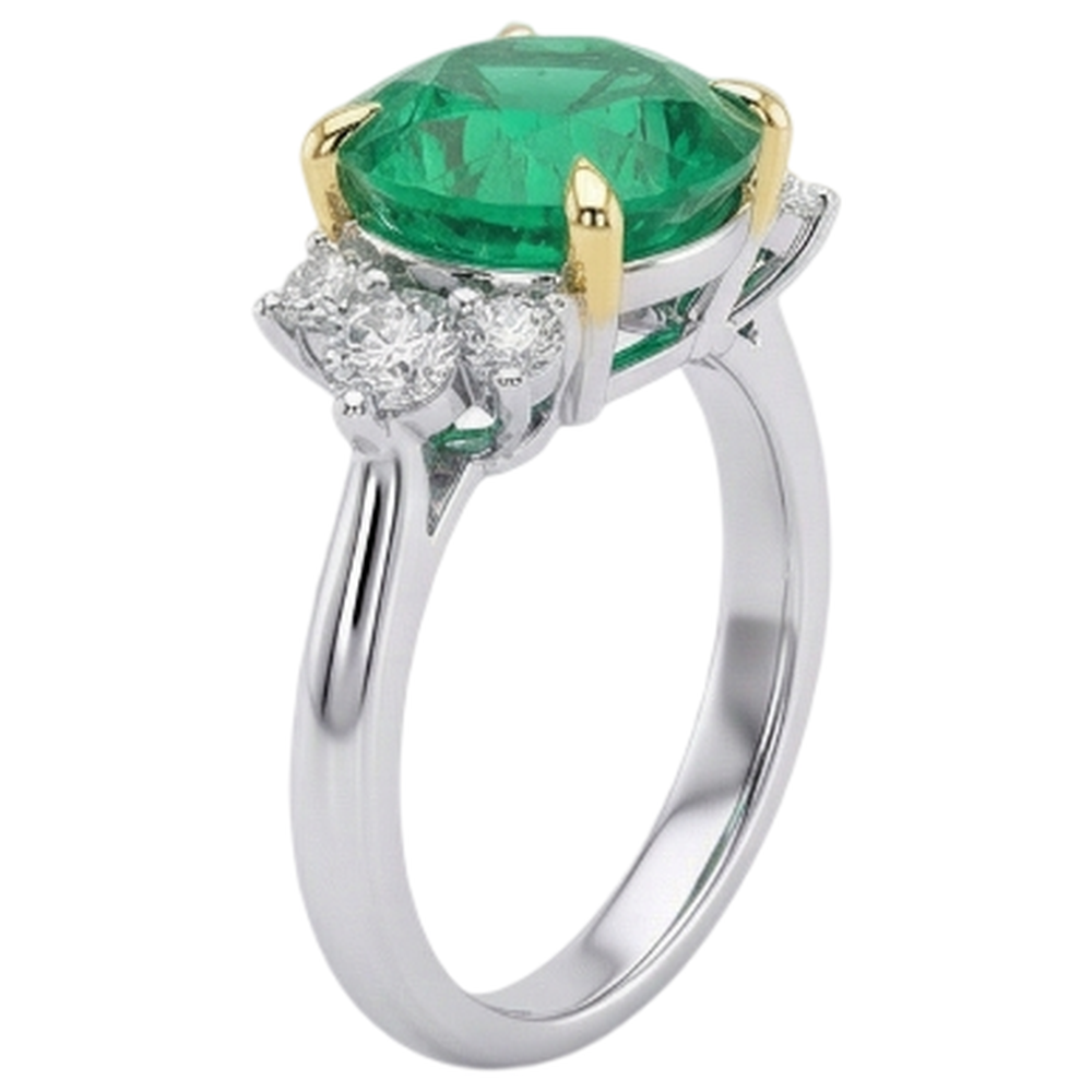 Étincelant Émeraude Colombienne Bague Pierre Précieuse 4 carats – vue de profil